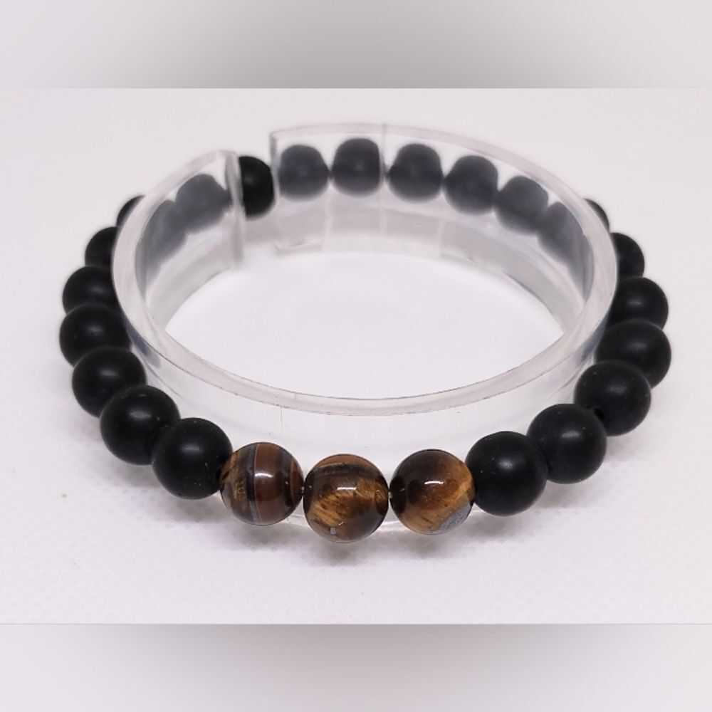 Men's bracelet‎ beaded beads brown new e77